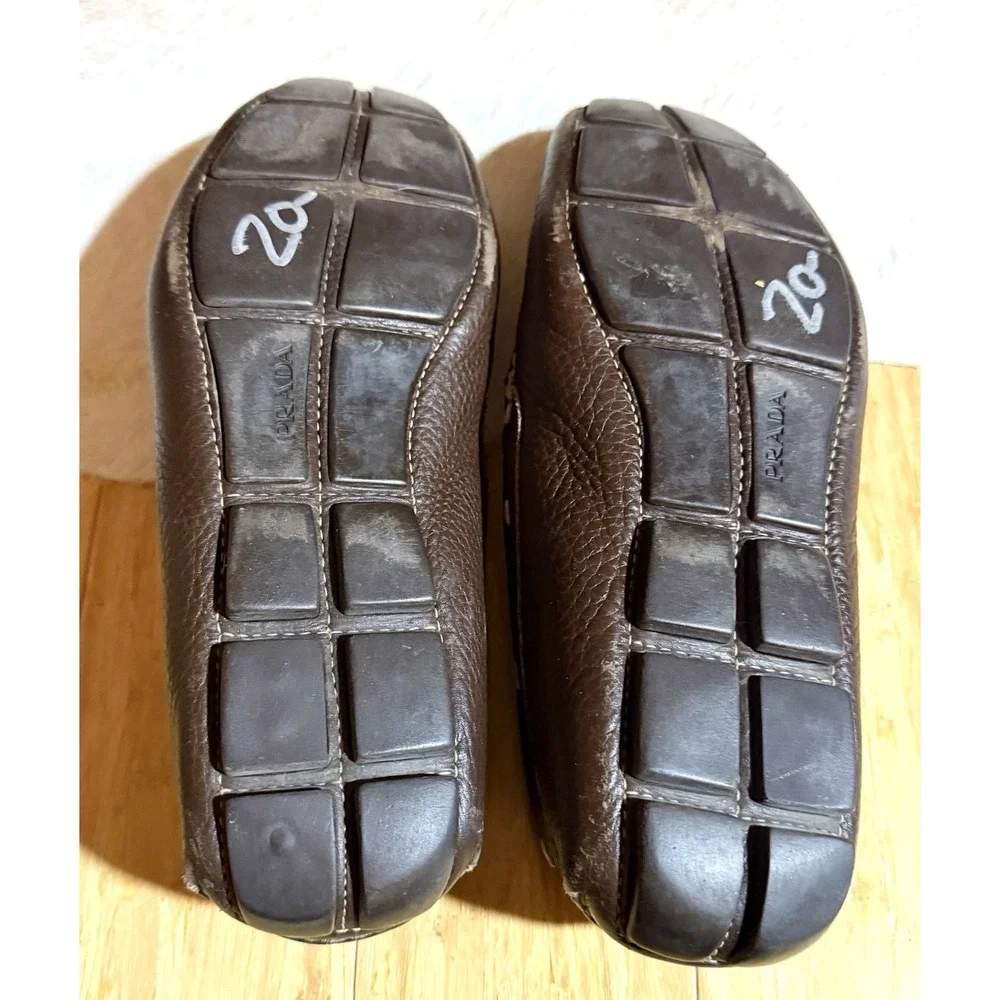 Prada Men's Driving Loafers Brown Leather Size 7.5 2D 1101‎ Made in Italy